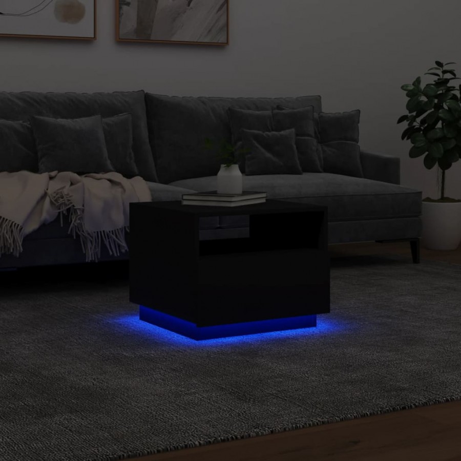 Table basse avec lumières LED noir 50x49x40 cm
