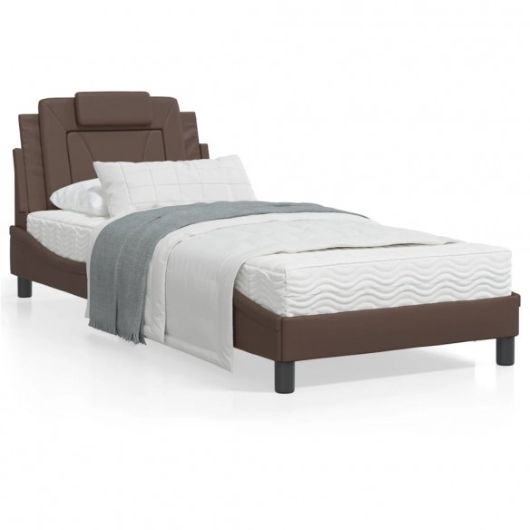Lit avec matelas marron 90x200 cm similicuir