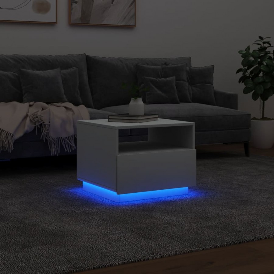 Table basse avec lumières LED blanc 50x49x40 cm