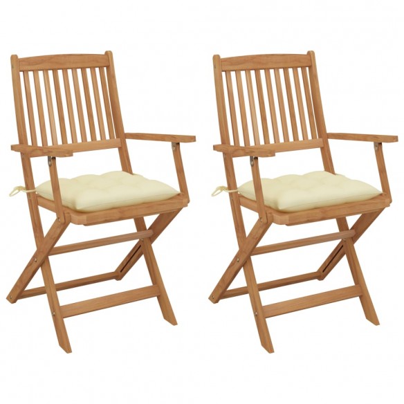 Chaises pliables de jardin 2 pcs avec coussins Bois d'acacia