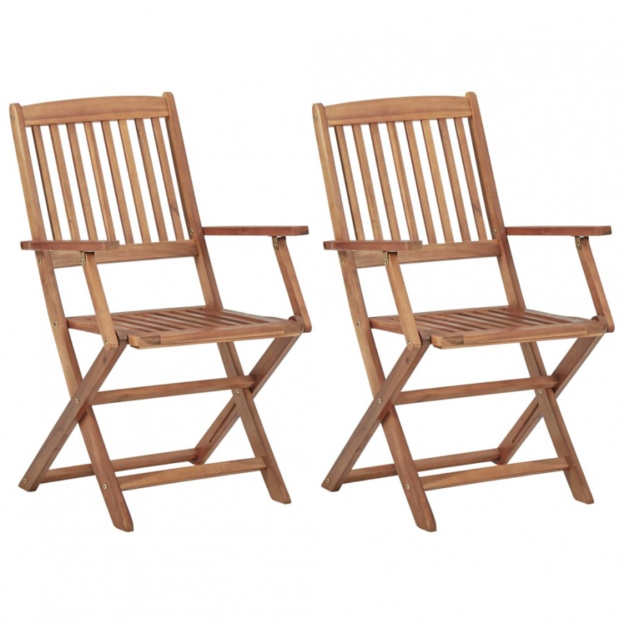 Chaises pliables de jardin 2 pcs avec coussins Bois d'acacia