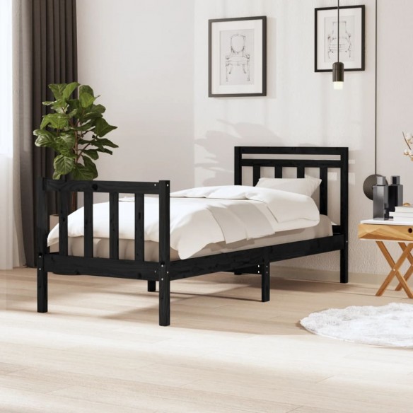 Lit Noir 90x190 cm Simple Bois massif
