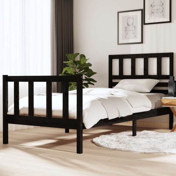 Lit Noir 90x190 cm Simple Bois massif