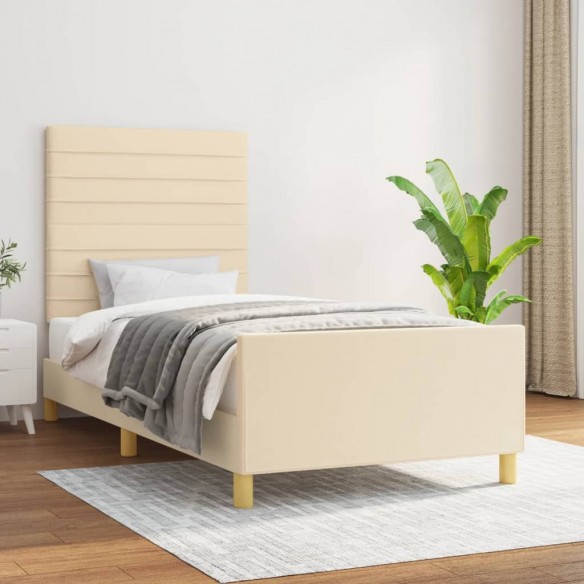 Lit avec tête de lit Crème 100x200 cm Tissu