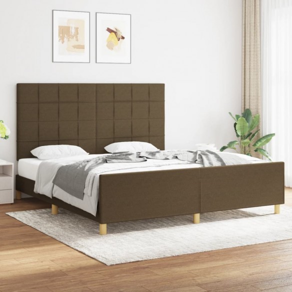 Lit avec tête de lit Marron foncé 180x200 cm Tissu