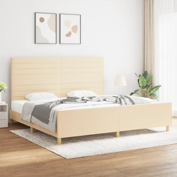 Lit avec tête de lit Crème 200 x 200 cm Tissu