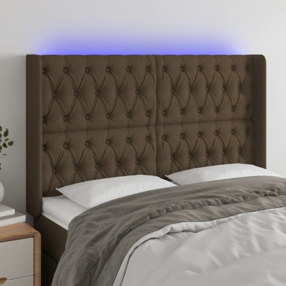 Tête de lit à LED Marron foncé 147x16x118/128 cm Tissu