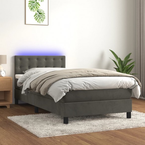 Lit avec matelas et LED Gris foncé 90x200cm