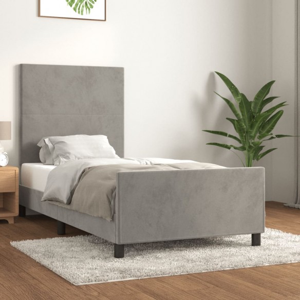 Lit avec tête de lit Gris clair 90x190 cm Velours