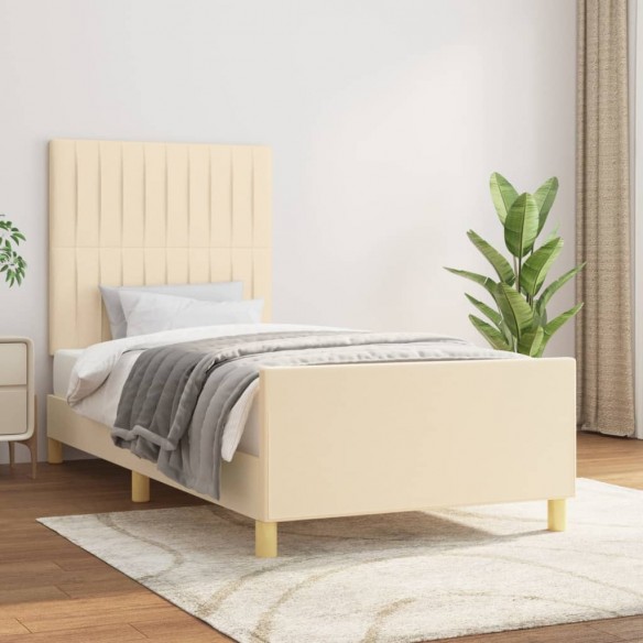Lit avec tête de lit Crème 90x190 cm Tissu