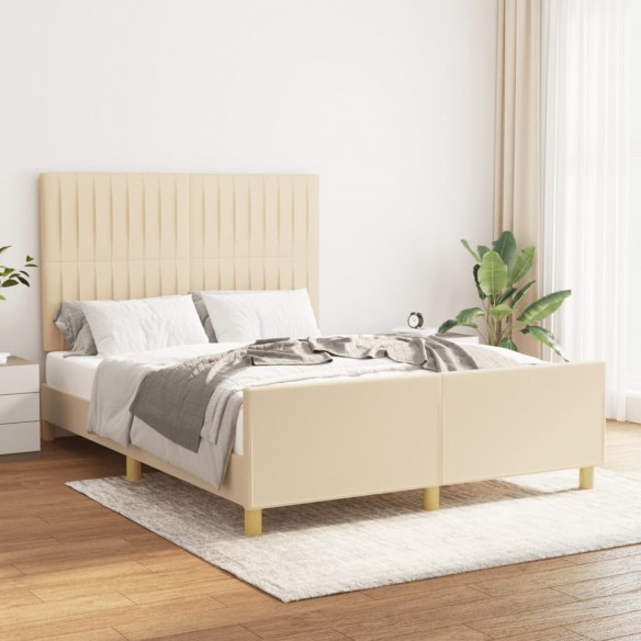 Lit avec tête de lit Crème 140x190 cm Tissu