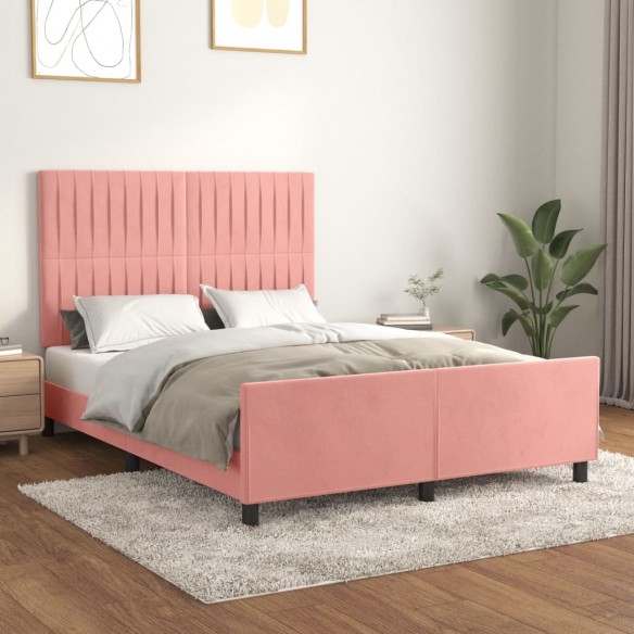 Lit avec tête de lit Rose 140x200 cm Velours