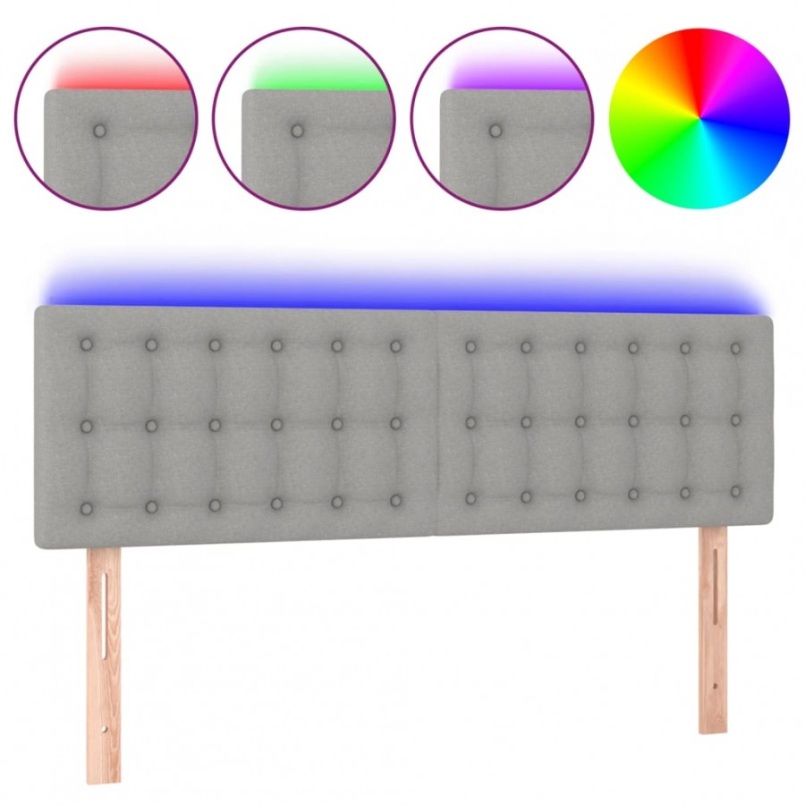 Tête de lit à LED Gris clair 144x5x78/88 cm Tissu
