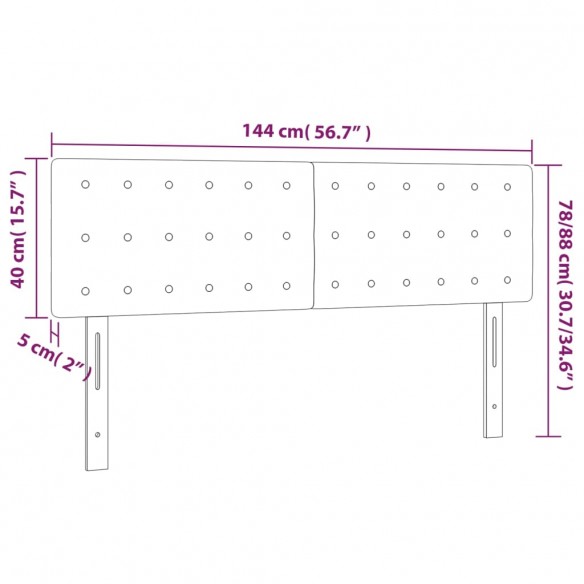 Tête de lit à LED Gris clair 144x5x78/88 cm Tissu