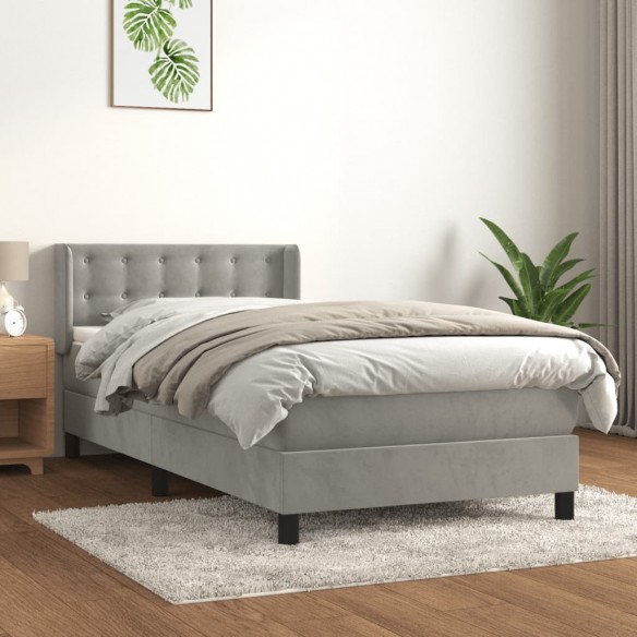 Lit et matelas Gris clair 90x200 cm Velours