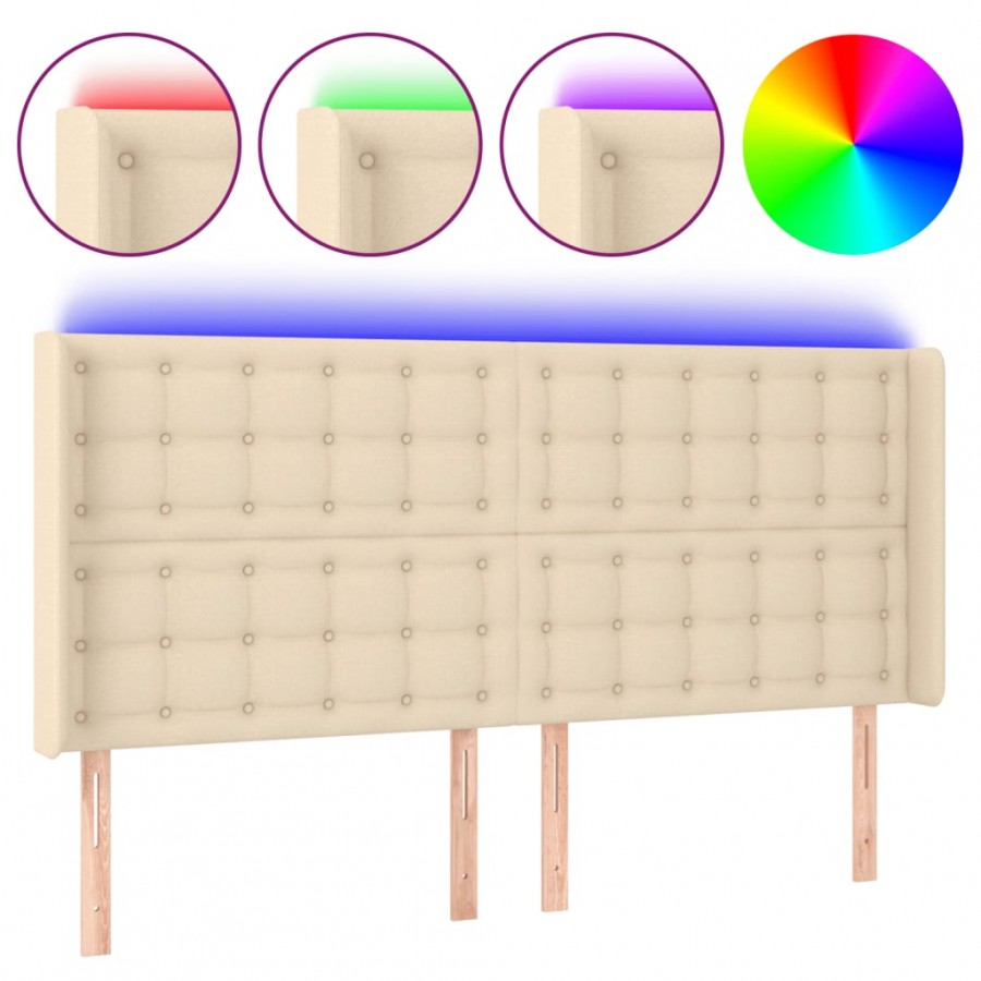 Tête de lit à LED Crème 183x16x118/128 cm Tissu