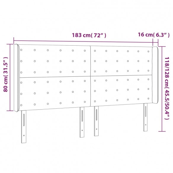 Tête de lit à LED Crème 183x16x118/128 cm Tissu