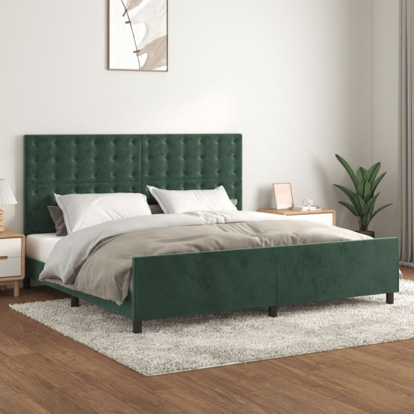Lit avec tête de lit Vert foncé 200x200 cm Velours