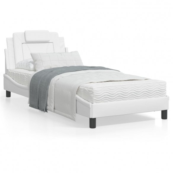Lit avec matelas blanc 90x190 cm similicuir