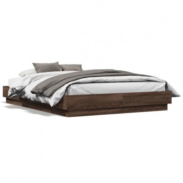 Lit chêne marron 135x190 cm bois d'ingénierie