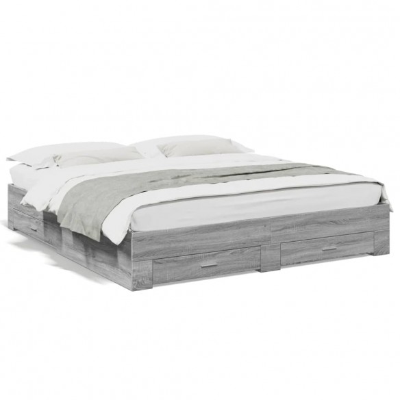 Lit et tiroirs sonoma gris 200x200cm bois d'ingénierie