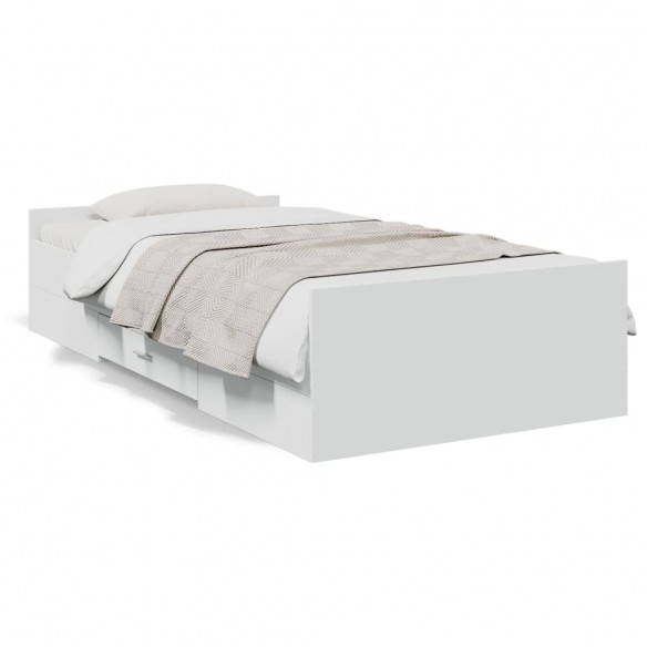 Lit avec tiroirs blanc 75x190 cm bois d'ingénierie