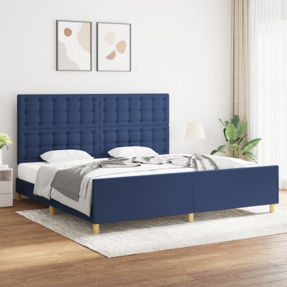 Lit avec tête de lit Bleu 200 x 200 cm Tissu