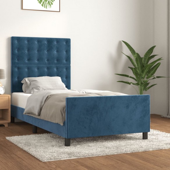 Lit avec tête de lit Bleu foncé 90x190 cm Velours