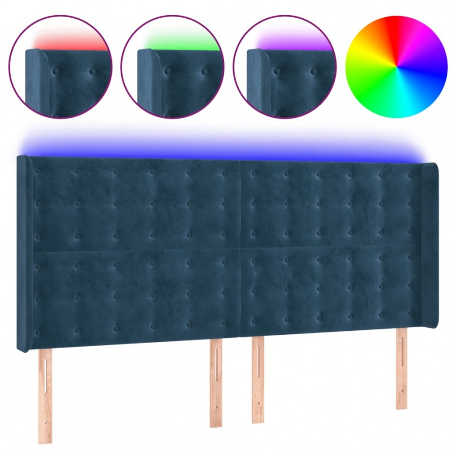 Tête de lit à LED Bleu foncé 183x16x118/128 cm Velours