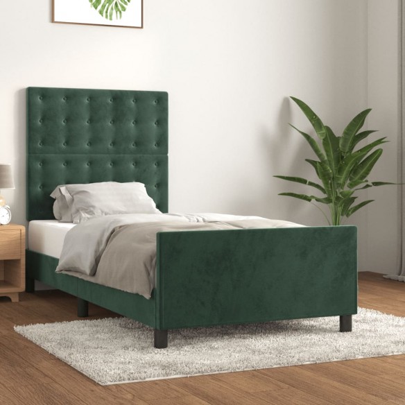 Lit avec tête de lit Vert foncé 90x200 cm Velours