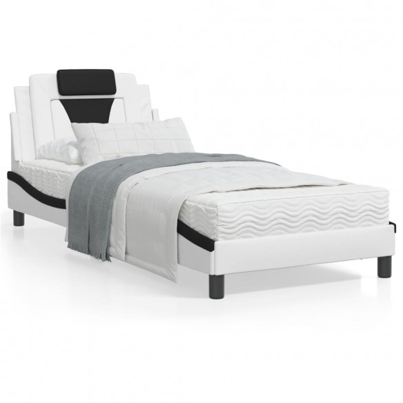 Lit avec matelas blanc et noir 90x190 cm similicuir