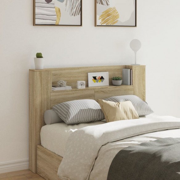 Armoire tête de lit avec LED chêne sonoma 140x16,5x103,5 cm