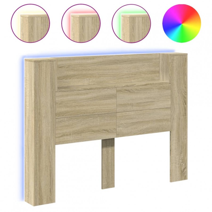 Armoire tête de lit avec LED chêne sonoma 140x16,5x103,5 cm