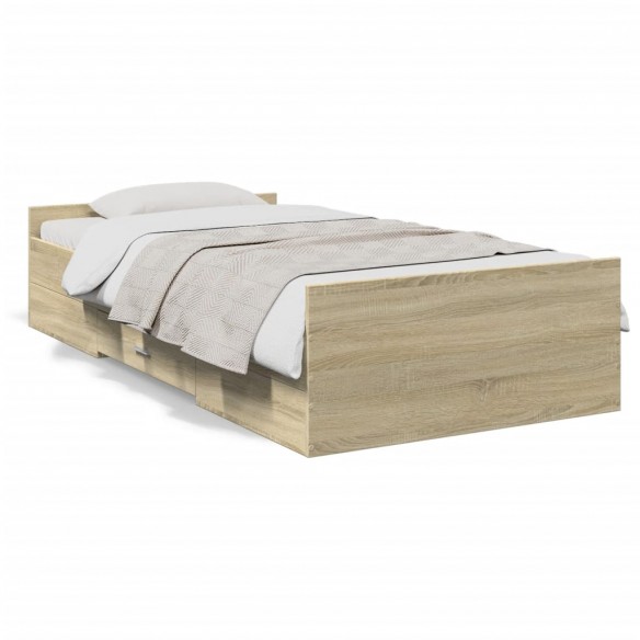 Lit et tiroirs chêne sonoma 75x190cm bois d'ingénierie