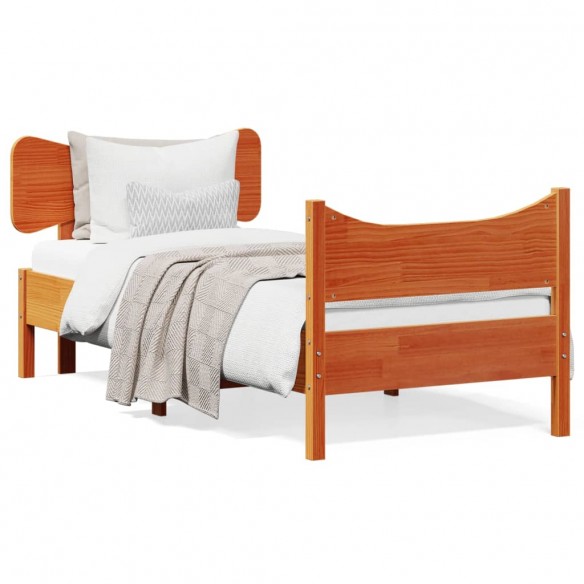 Lit avec tête de lit cire marron 75x190 cm bois de pin