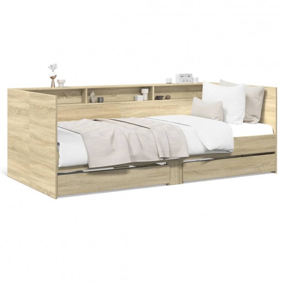 Lit de jour et tiroirs chêne sonoma 75x190cm bois d'ingénierie
