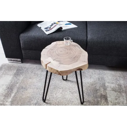 Table d'appoint en bois massif design industriel