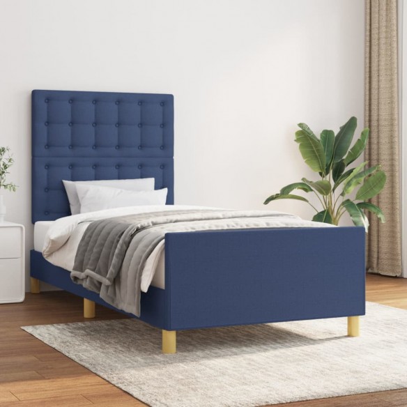 Lit avec tête de lit Bleu 80x200 cm Tissu