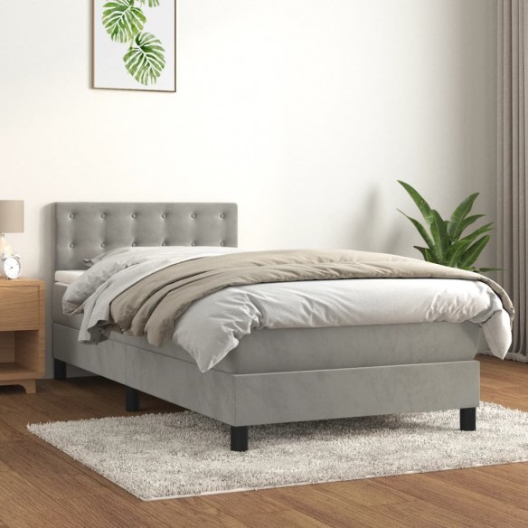 Lit et matelas Gris clair 90x190 cm Velours
