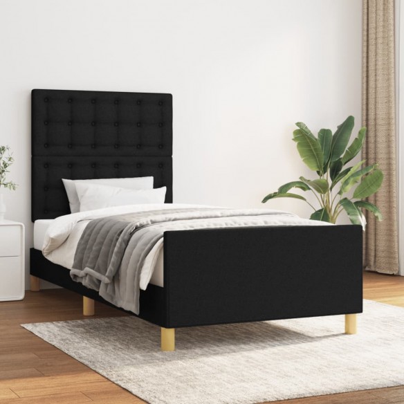 Lit avec tête de lit Noir 90x200 cm Tissu