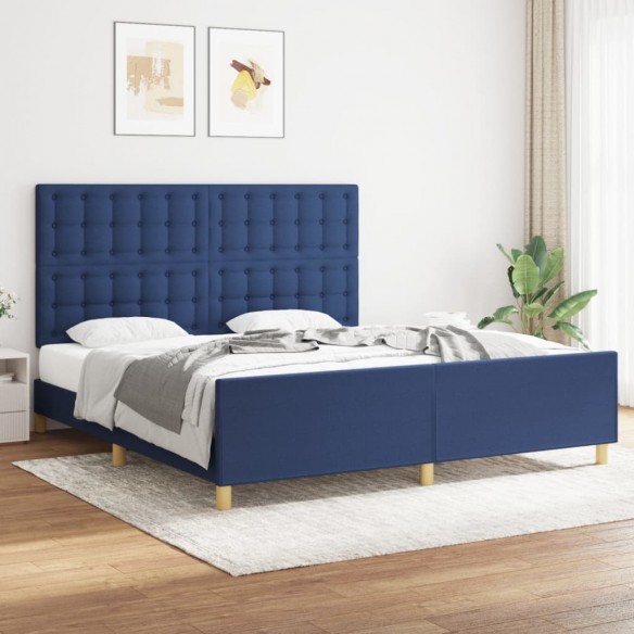 Lit avec tête de lit Bleu 180 x 200 cm Tissu