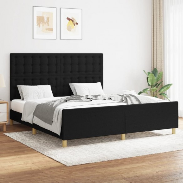 Lit avec tête de lit Noir 160x200 cm Tissu