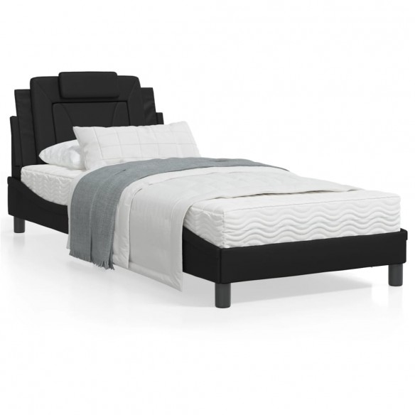 Lit avec matelas noir 90x190 cm similicuir