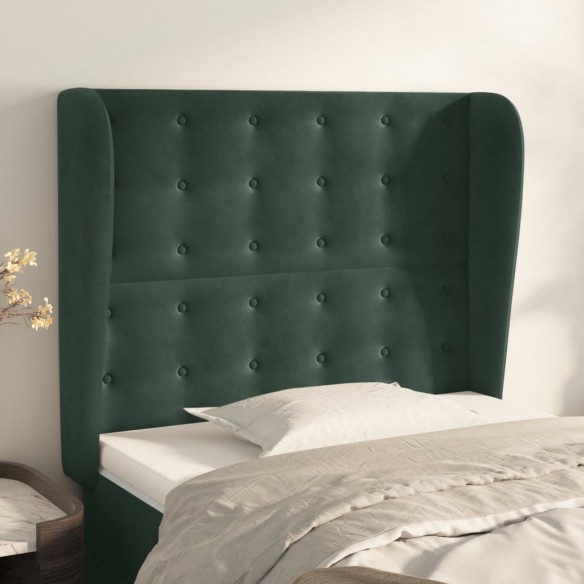 Tête de lit avec oreilles Vert foncé 103x23x118/128 cm Velours