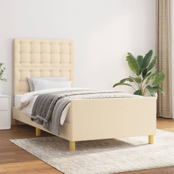 Lit avec tête de lit Crème 90x200 cm Tissu