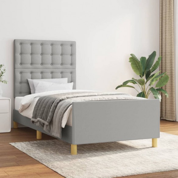 Lit avec tête de lit Gris clair 90x200 cm Tissu