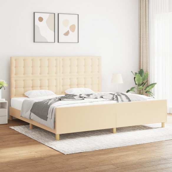 Lit avec tête de lit Crème 200 x 200 cm Tissu