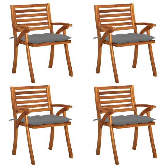 Chaises de jardin avec coussins 4 pcs Bois de teck solide