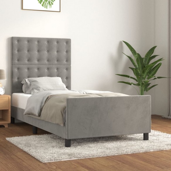 Lit avec tête de lit Gris clair 90x200 cm Velours