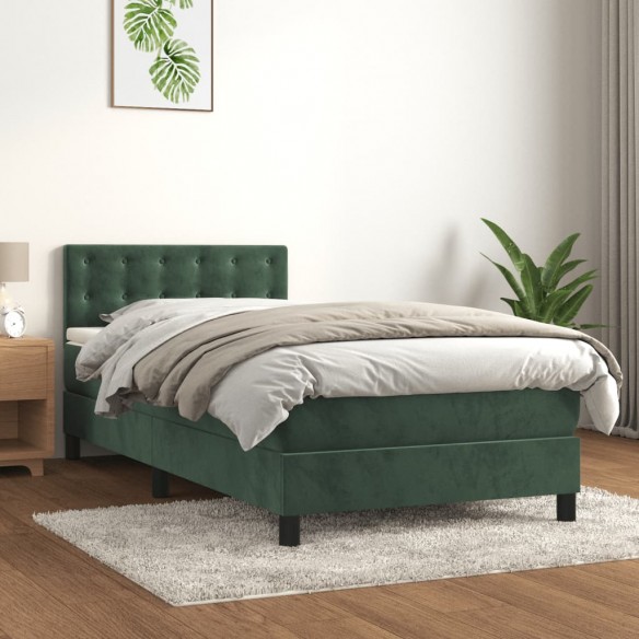 Lit avec matelas Vert foncé 90x190 cm